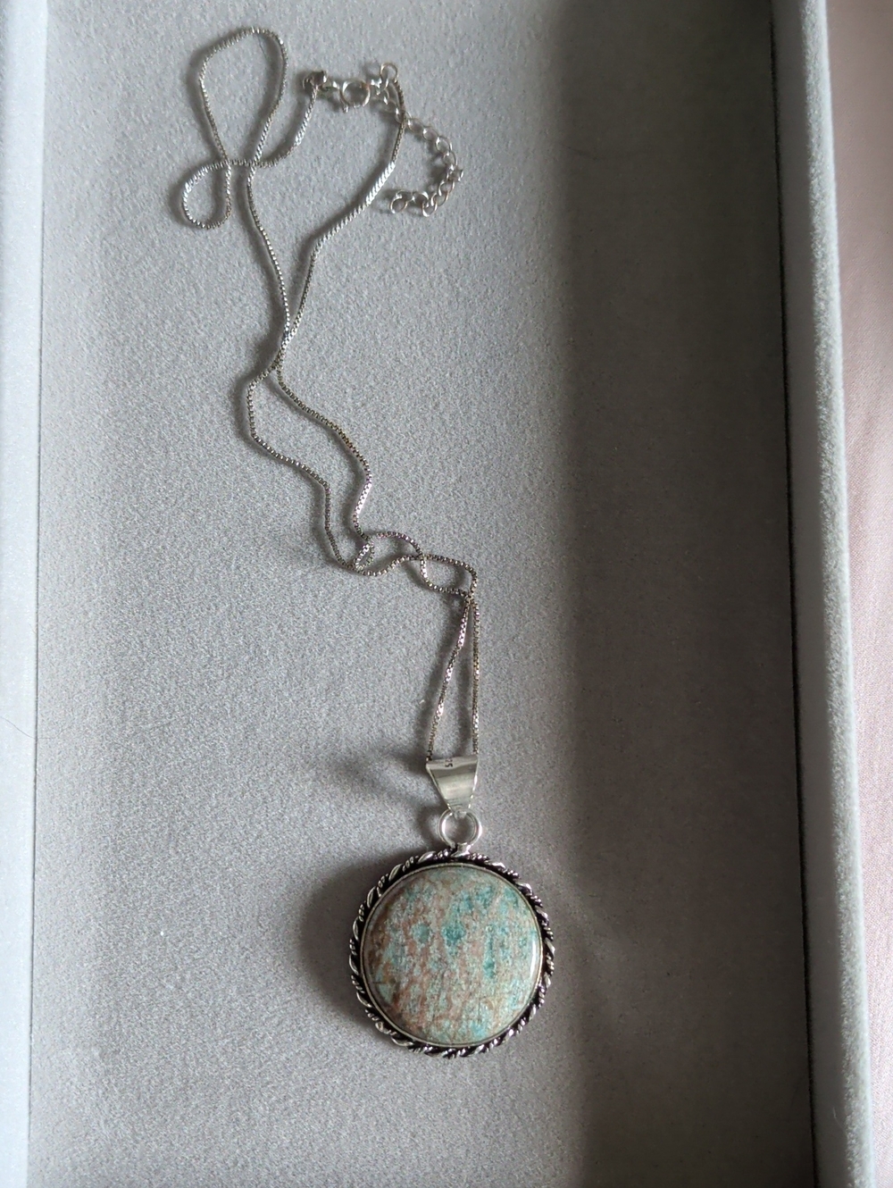 Silver Pendant Necklace with Turquoise-Green Stone